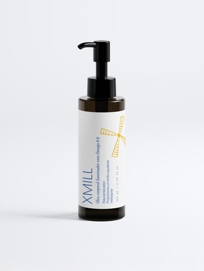 Frasco frontal do Óleo Corporal Iluminador XMill com Ómega 6-9